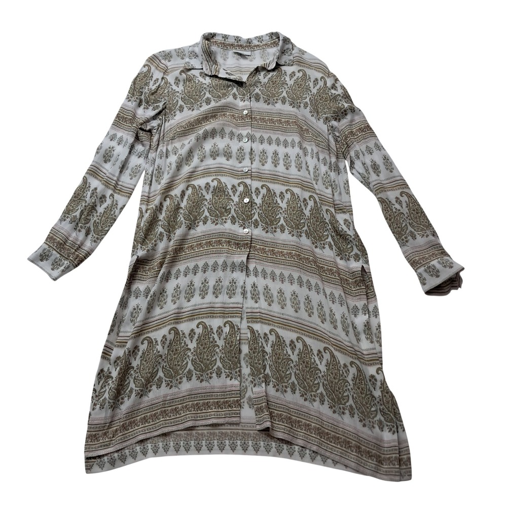 J. Jill Tunic Top Women's Small White Dune Paisley Boho Lightweight Button Down